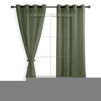 Hiasan Olive Green Sheer Curtains For Bedroom With Tiebacks Light Filtering Airy Voile Textured Drapes Lightweight Grommet Wind