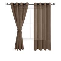 Hiasan Sheer Curtains 63 Inch Length With Tiebacks Light Filtering Airy Breathable Grommet Voile Window Curtains For Living Roo