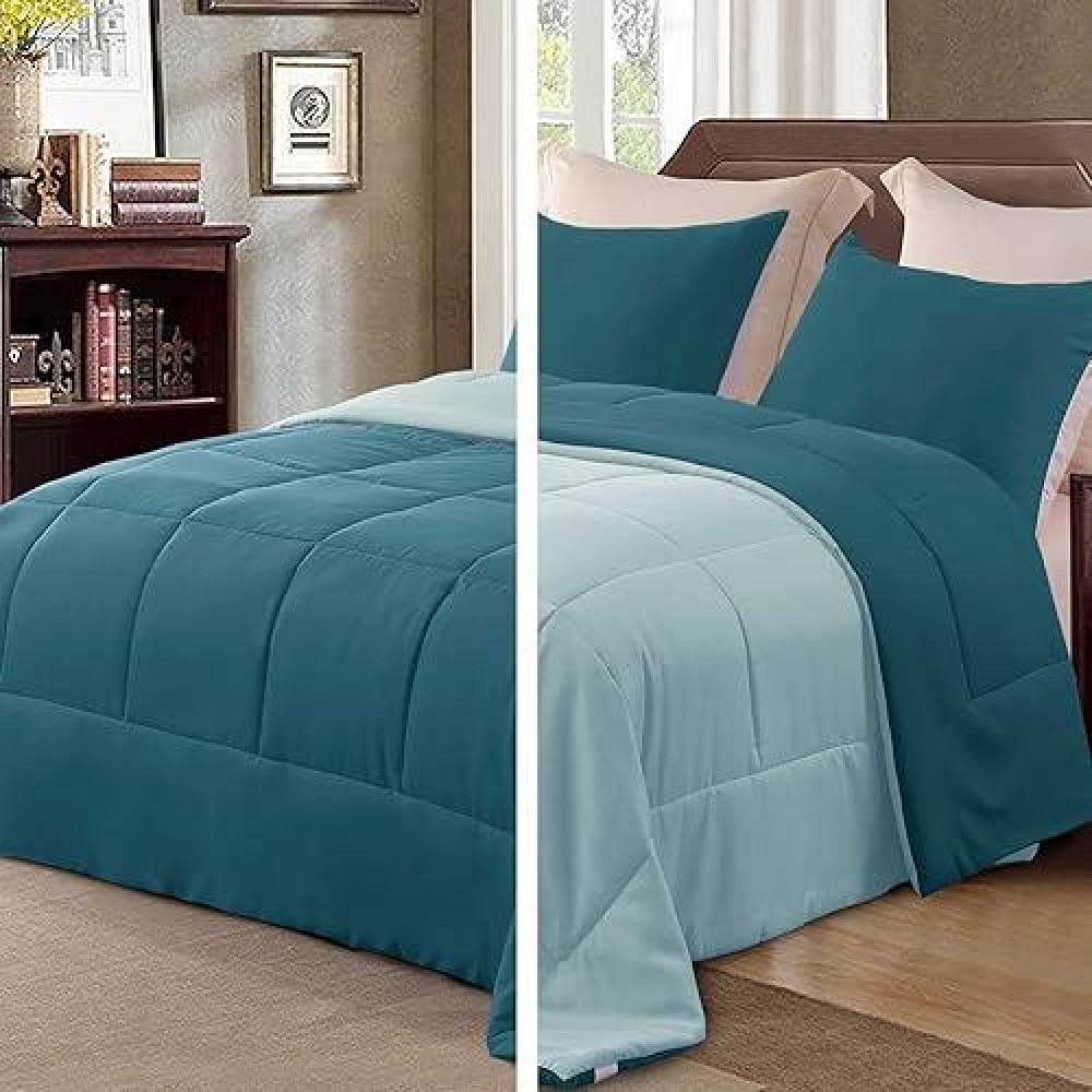 Exclusivo Mezcla Lightweight Reversible 2Piece Comforter Set All Seasons Down Alternative Comforter With 1 Pillow Sham Twin S