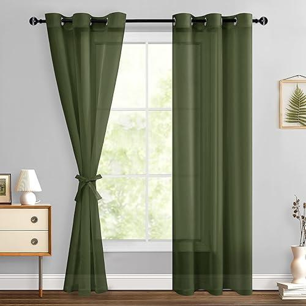 Hiasan Sheer Curtains For Bedroom With Tiebacks Light Filtering Voile Textured Drape Lightweight Grommet Window Curtains For Pa