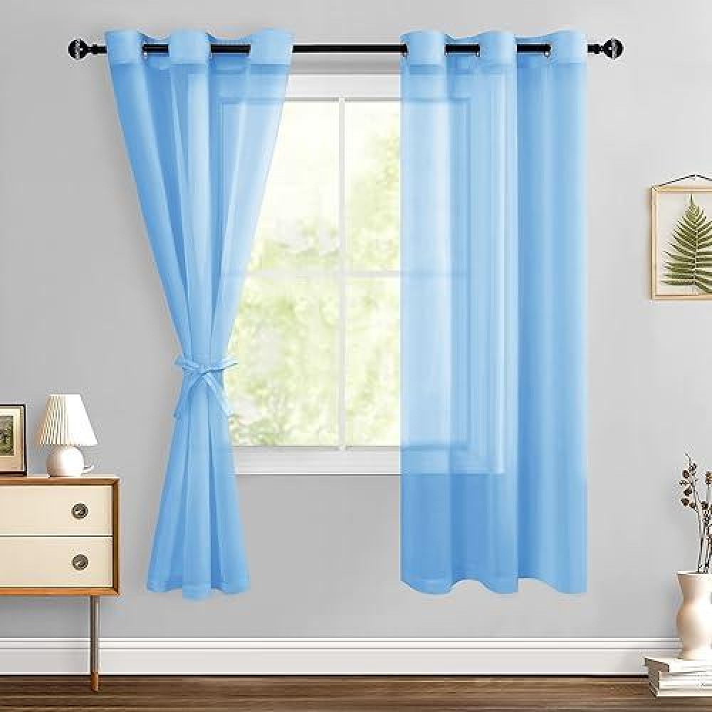 Hiasan Sheer Curtains 63 Inches Long With Tiebacks Light Filtering Voile Drapes Lightweight Grommet Window Curtains For Bedroom