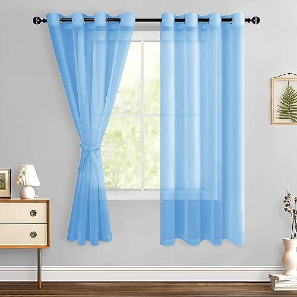 Hiasan Sheer Curtains For Bedroom With Tiebacks Airy Breathable Voile Drapes Light Filtering Grommet Window Curtains For Living