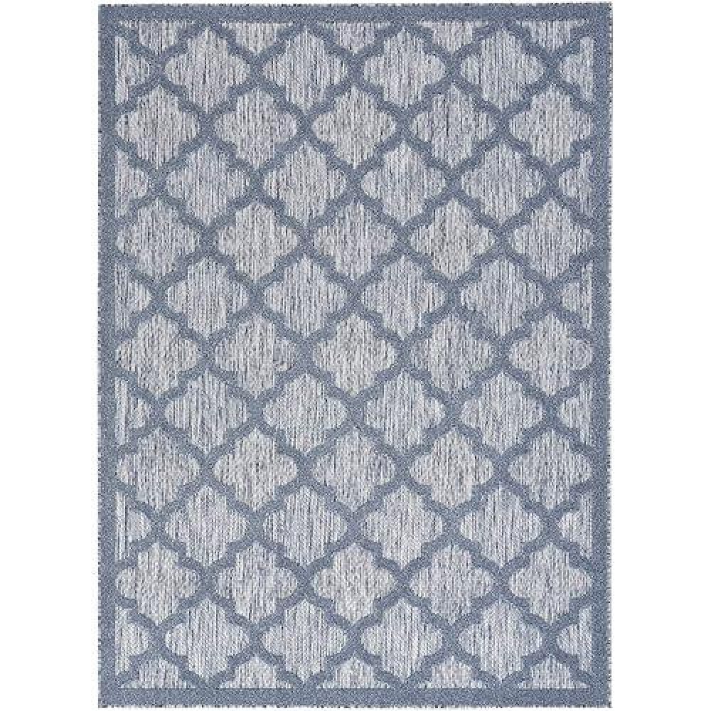 Nourison Easy Care Moroccan Denim Blue 5 X 7 Area Rug Trellis Easy Cleaning Non Shedding Bed Room Living Room Dining R