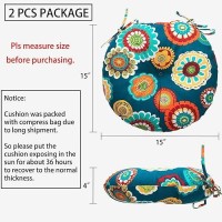 Magpie Fabrics Outdoor 15X15X4 Round Bistro Seat Cushions With Ties Set Of 2 Fluffy Tufted Patio Waterproof Chair Pads Fo