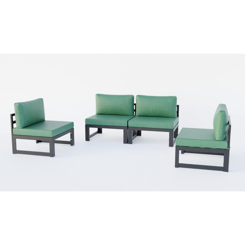 Leisuremod Chelsea 4-Piece Outdoor Patio Armless Sectional With Cushions Green