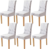 Yiaizhuo Chair Covers For Dining Room Set Of 6 Pack Marble Slipcovers High Back Chairs Cover Stretch Spandex Slipcover For Wedding Party Restaurant Grey