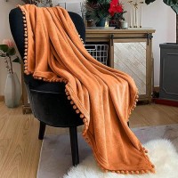 Lomao Flannel Blanket With Pompom Fringe Lightweight Cozy Bed Blanket Soft Throw Blanket Fit Couch Sofa Suitable For All Season