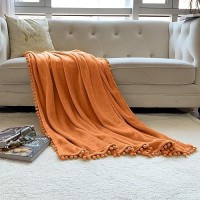 Lomao Flannel Blanket With Pompom Fringe Lightweight Cozy Bed Blanket Soft Throw Blanket Fit Couch Sofa Suitable For All Season