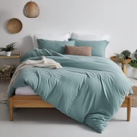 Mildly Super Soft Duvet Cover 100 Washed Microfiber Grayish Teal Comforter Cover Set 3 Pieces With Zipper Closure Corner Ti