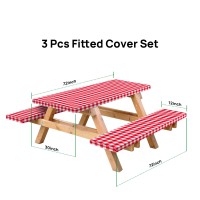 Rnoony Vinyl Fitted Picnic Table Cover With Bench Covers And Bag, Outdoor Waterproof Picnic Tablecloth With Elastic Edges, 72X30 Inches 3 Pcs Set (Red)