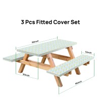 Rnoony Vinyl Fitted Picnic Table Cover With Bench Covers And Bag, Outdoor Waterproof Picnic Tablecloth With Elastic Edges, 96X30 Inches 3 Pcs Set (Spring Floral)