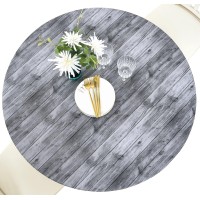 Rally Home Goods Indoor Outdoor Patio Round Fitted Vinyl Tablecloth, Flannel Backing, Elastic Edge, Waterproof Wipeable Plastic, Gray Barn Wood Grain Plank For 5-Seat Table 36-42 Diam