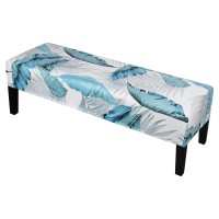 Searchi Dining Bench Cover, Stretch Washable Upholstered Bench Slipcover, Printed Bench Seat Protector, Rectangle Bench Covers For Dining Room, Bedroom, Living Room, Kitchen (Blue Foliage)