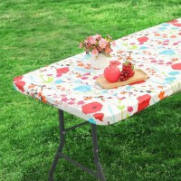 Misaya Rectangle Vinyl Tablecloth, Fitted Table Cover, 100% Waterproof, Elastic Edge, Flannel Backing, Plastic Table Cloth Fit 4 Foot Folding Tables For Picnic, Camping, Outdoor (Flowers, 30X48 Inch)