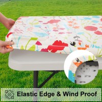 Misaya Rectangle Vinyl Tablecloth, Fitted Table Cover, 100% Waterproof, Elastic Edge, Flannel Backing, Plastic Table Cloth Fit 4 Foot Folding Tables For Picnic, Camping, Outdoor (Flowers, 30X48 Inch)