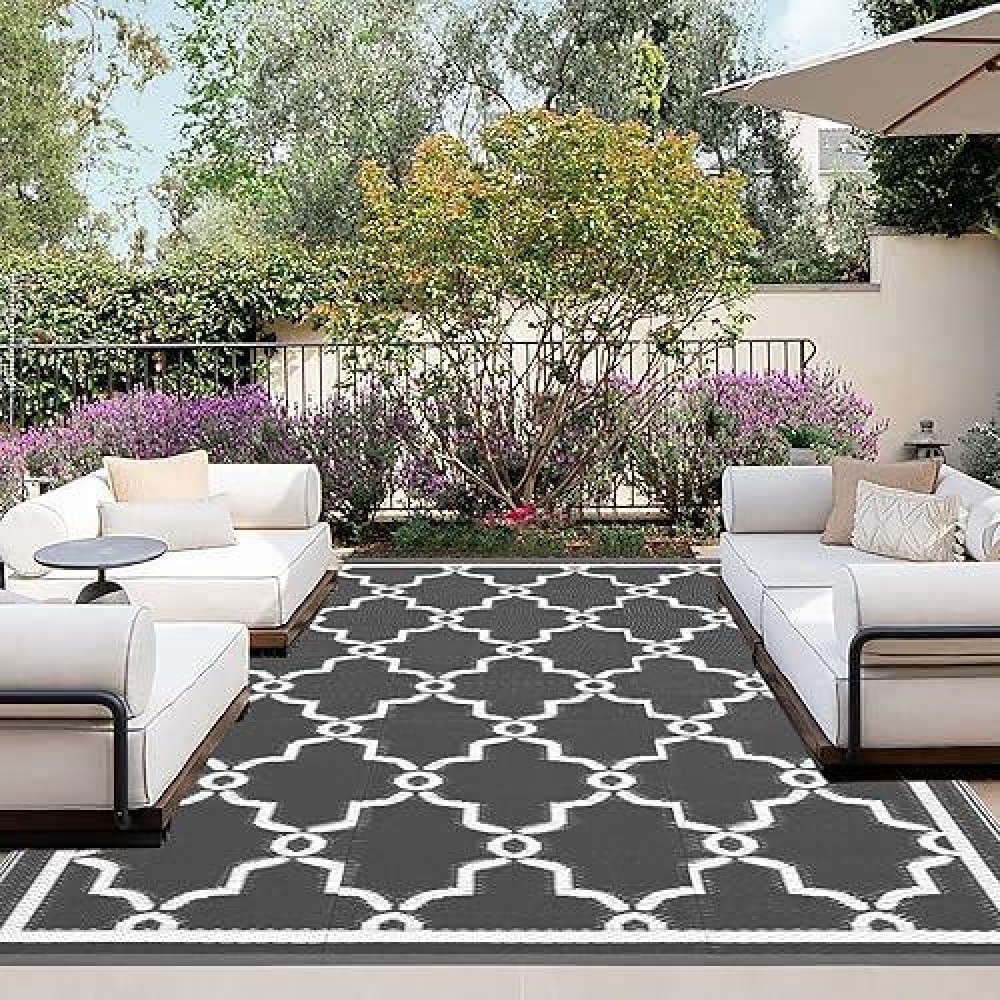 Outdoorlines Outdoor Reversible Rugs For Patio 9X12 Ft Outside Plastic Carpet Stain Uv Resistant Portable Rv Mat Straw Rug