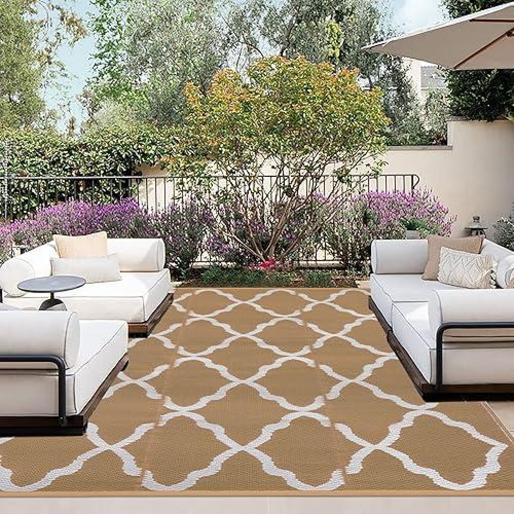 Outdoorlines Outdoor Plastic Area Rugs For Patio 9X12 Ft Reversible Outside Carpet Stain Uv Resistant Rv Mats Straw Rug Fo