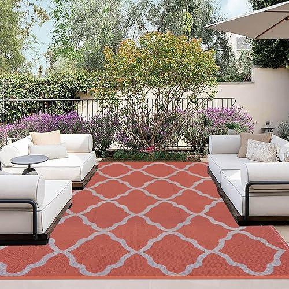 Outdoorlines Outdoor Plastic Area Rug For Patio 6X9 Ft Reversible Outside Carpet Stain Uv Resistant Rv Mats Straw Rug For