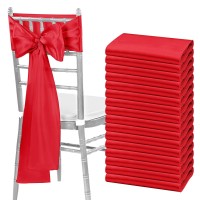 Fani 60 Pcs Red Satin Chair Sashes Bows Universal Chair Cover For Wedding Reception Restaurant Event Decoration Banquet,Party,Hotel Event Decorations (7 X 108 Inch)