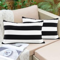 Famibay Outdoor Lumbar Pillow Covers Waterproof Black And White Patio Throw Pillow Covers For Couch All Weather Modern Stripe Pillow Covers For Patio Furniture Porch Couch Bench (Set Of 2,12X20 Inch)