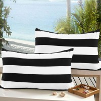 Famibay Outdoor Lumbar Pillow Covers Waterproof Black And White Patio Throw Pillow Covers For Couch All Weather Modern Stripe Pillow Covers For Patio Furniture Porch Couch Bench (Set Of 2,12X20 Inch)