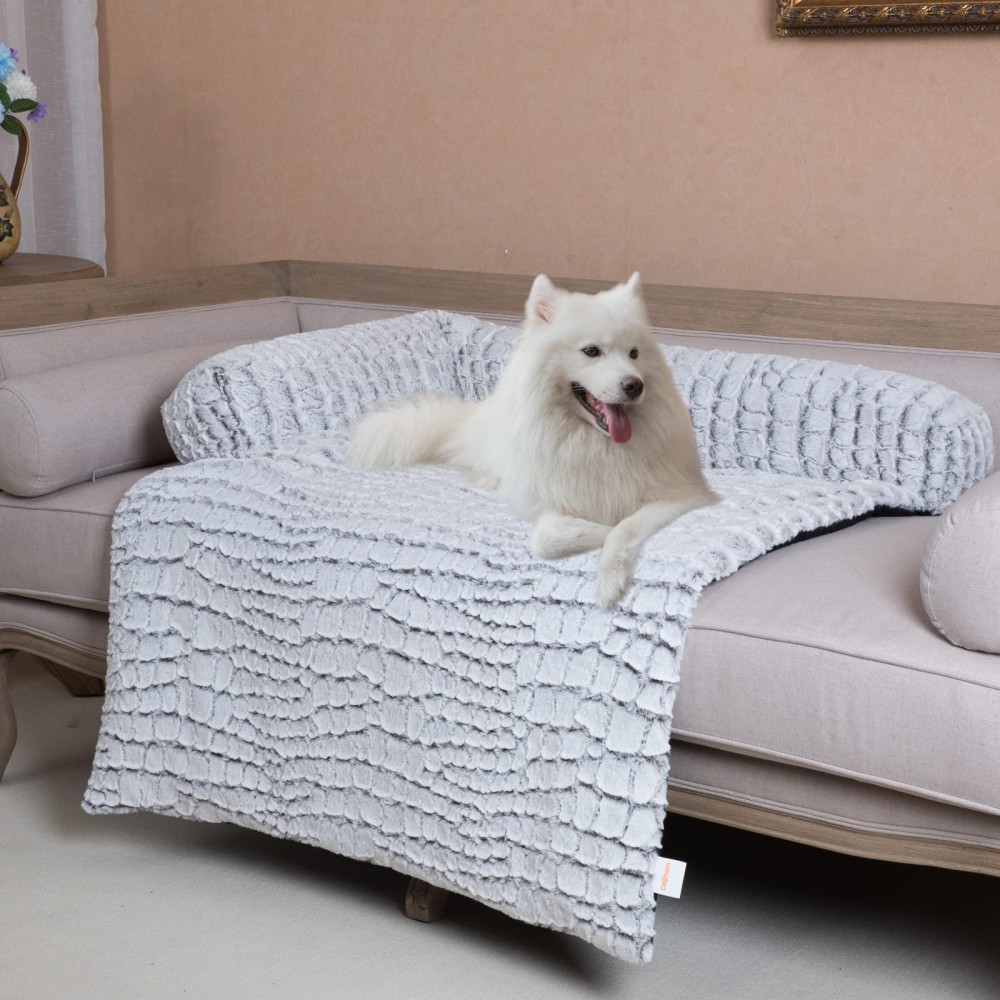 Coohom Calming Dog Bed Pet Couch Protector Dog Cat Bed Mats For Furniture With Removable Washable Cover,Plush Sofa Cover Cushion With Soft Neck Bolster (X-Large 45