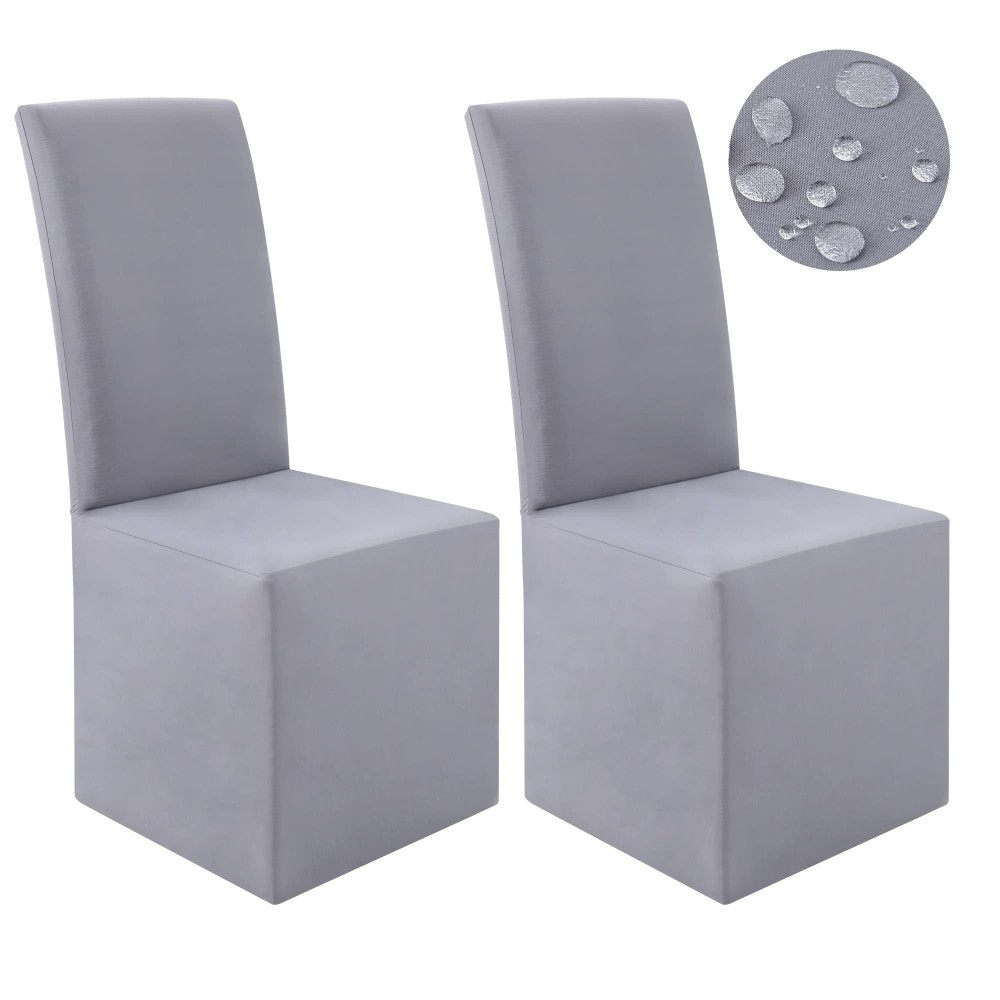 Smiry Waterproof Long Dining Chair Covers, Soft Stretch Dining Chair Slipcovers, Full Length Fit High Back Chair Covers For Dining Room Set Of 2, Grey