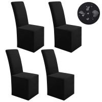 Smiry Waterproof Long Dining Chair Covers, Soft Stretch Dining Chair Slipcovers, Full Length Fit High Back Chair Covers For Dining Room Set Of 4, Black