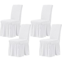 Chun Yi White Chair Covers For Dining Room Set Of 4, Universal Stretch Dining Room Chair Covers With Skirt, Removable Parsons Chair Slipcover For Kitchen Wedding Party Banquet