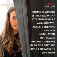 Sapphire Home Window Sheer Curtains - Two Tone 4 Panels Set With Valance And Tiebacks  55