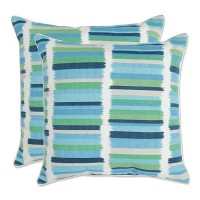 Pillow Perfect Stripe Indooroutdoor Accent Throw Pillow Plush Fill Weather And Fade Resistant Large 185 X 185 Blue