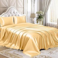 Homiest 3Pcs Satin Sheets Set Luxury Silky Satin Bedding Set With Deep Pocket 1 Fitted Sheet 1 Flat Sheet 1 Pillowcase Twi