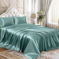 Homiest 3Pcs Satin Sheets Set Luxury Silky Satin Bedding Set With Deep Pocket 1 Fitted Sheet 1 Flat Sheet 1 Pillowcase Twi