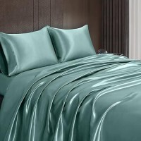 Homiest 3Pcs Satin Sheets Set Luxury Silky Satin Bedding Set With Deep Pocket 1 Fitted Sheet 1 Flat Sheet 1 Pillowcase Twi