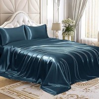 Homiest 3Pcs Satin Sheets Set Luxury Silky Satin Bedding Set With Deep Pocket 1 Fitted Sheet 1 Flat Sheet 1 Pillowcase Twi