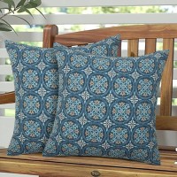 Magpie Fabrics Pack Of 2 Indoor Outdoor Waterproof Throw Pillow Covers 18 X 18 Inch, Decorative Pillowcase Shell Cushion Sham For Garden Patio Tent Balcony Couch Sofa(Morgan Medal Print)