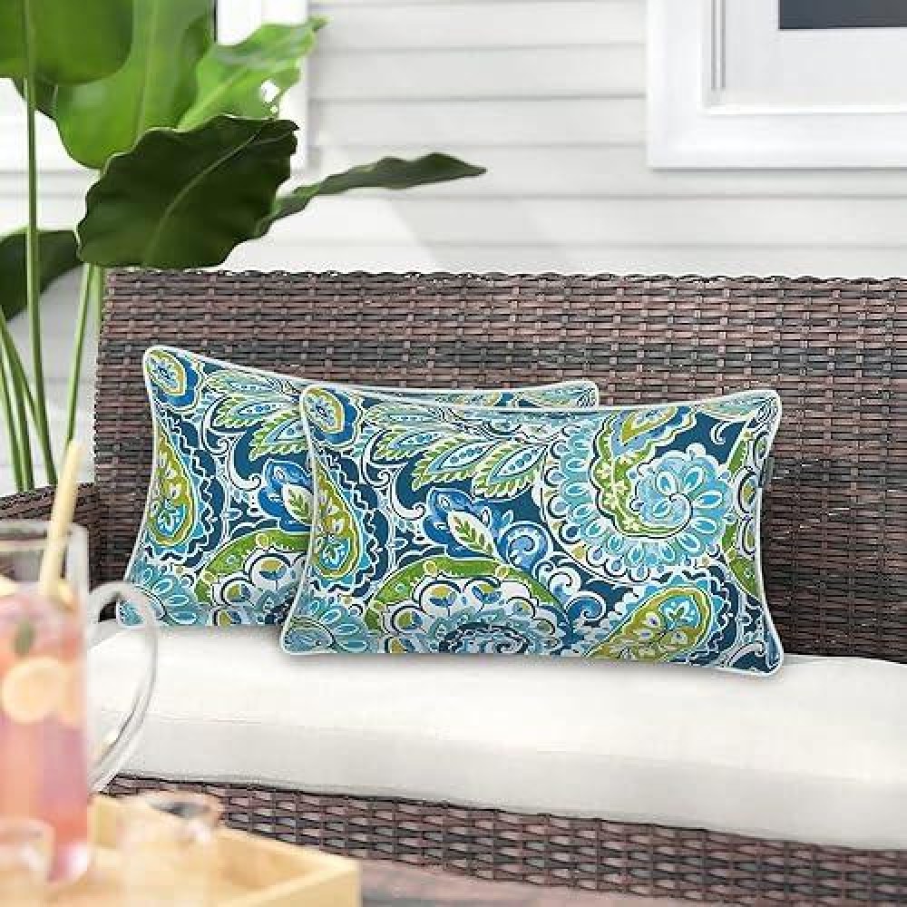 Magpie Fabrics Pack Of 2 Outdoor Waterproof Lumbar Rectangular Throw Pillow With Insert Home Decorative Toss Pillows All Weathe