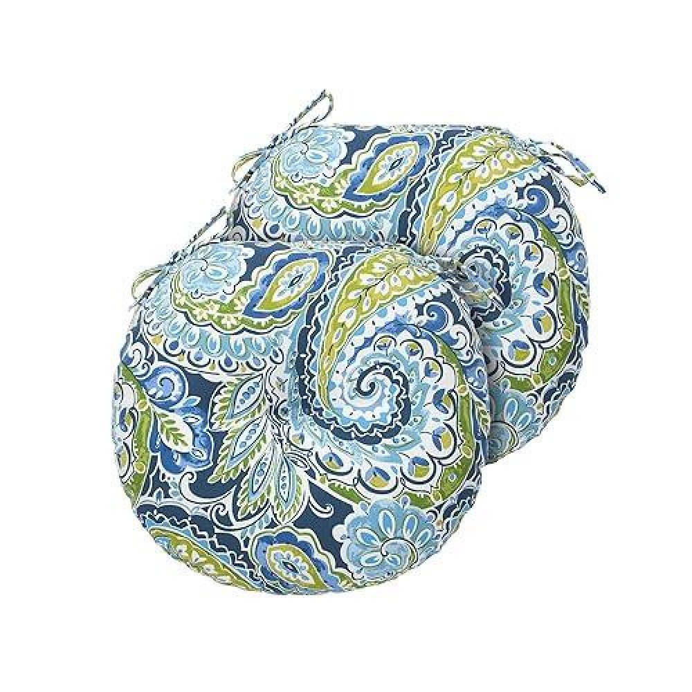 Magpie Fabrics Outdoor 15X15X4 Round Bistro Seat Cushions With Ties Set Of 2 Tufted Waterproof Patio Floor Chair Pads For