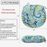 Magpie Fabrics Outdoor 15X15X4 Round Bistro Seat Cushions With Ties Set Of 2 Tufted Waterproof Patio Floor Chair Pads For