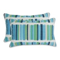 Pillow Perfect Stripe Indooroutdoor Accent Throw Pillow Plush Fill Weather And Fade Resistant Lumbar 115 X 185 Blue