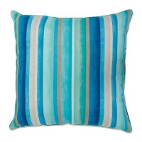 Pillow Perfect Stripe Indooroutdoor Accent Throw Pillow Plush Fill Weather And Fade Resistant Floor 25 X 25 Bluetan