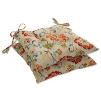 Pillow Perfect Bright Floral Indooroutdoor Chair Seat Cushion With Ties Tufted Weather And Fade Resistant 185 X 19 Tan