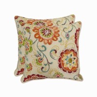 Pillow Perfect Bright Floral Indooroutdoor Throw Pillow Plush Fill Weather And Fade Resistant Accent 165 X 165 Tan