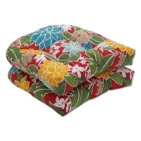 Pillow Perfect Tropic Floral Indooroutdoor Chair Seat Cushion Tufted Weather And Fade Resistant 19 X 19 Redgreen Bora