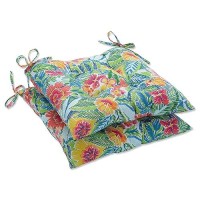 Pillow Perfect Bright Floral Indooroutdoor Chair Seat Cushion With Ties Tufted Weather And Fade Resistant 185 X 19 Mu