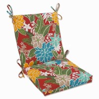 Pillow Perfect Tropic Floral Indooroutdoor Solid Back 1 Piece Square Corner Chair Cushion With Ties Deep Seat Weather And Fa