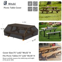 Bitubi 70 / 72 Inch Waterproof Picnic Table Cover With Bench Covers,Classic Black Wind Dust Proof Anti-Uv, 72