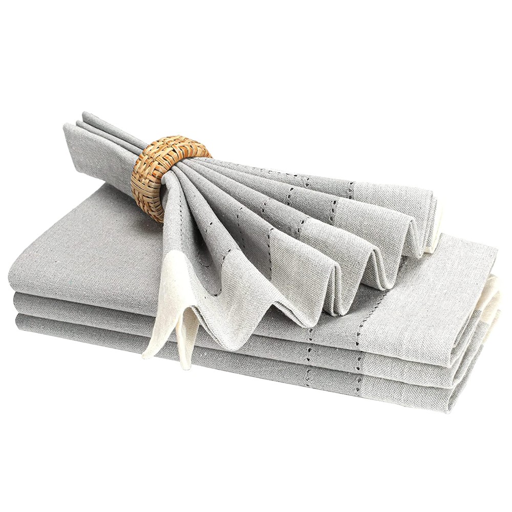 Cloth Napkin In Cotton 20X20 Double Hemstitched Lt Grey ,Wedding Napkins,Cocktails Napkins,Cotton Fabric Napkins Mitered Corners Generous Hem,Machine Washable Dinner Napkins Hemstitched,Set Of 4