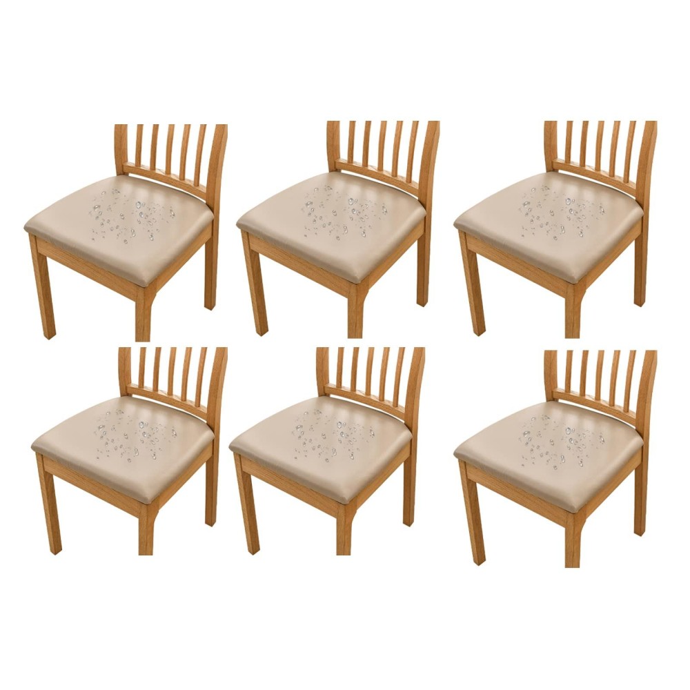 Haoyong Chair Seat Covers Set Of 4 Pu Chair Covers For Dining Room Chair Covers Waterproof Chair Cushion Cover Kitchen Dining Seat Slipcovers Removable Upholstered Chair Protector Slipcover(Khaki)