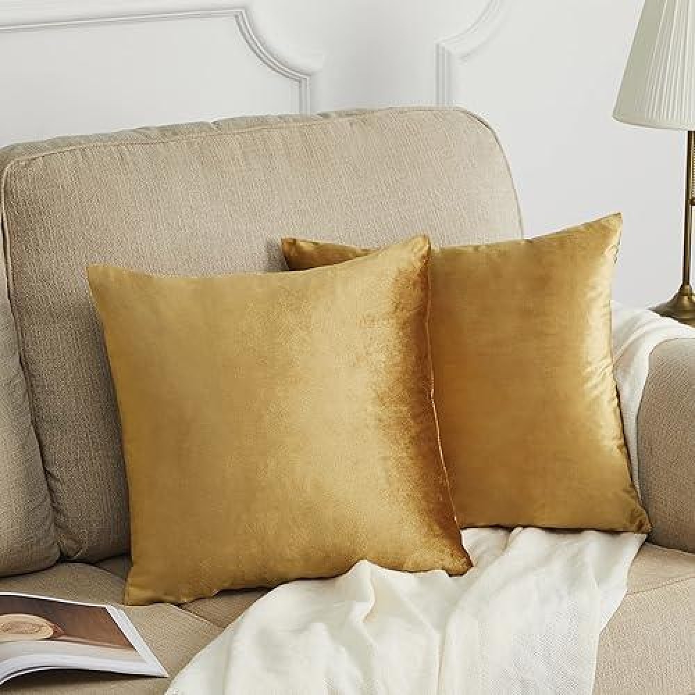 Gigizaza Golden Throw Pillow Covers 16X16 Decorative Velvet Cushion Covers Pack Of 2 Pillowcase For Sofa